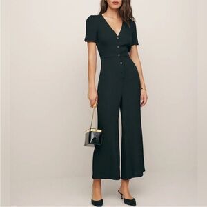 Reformation France Black Wide Leg Jumpsuit Size 8 Petite